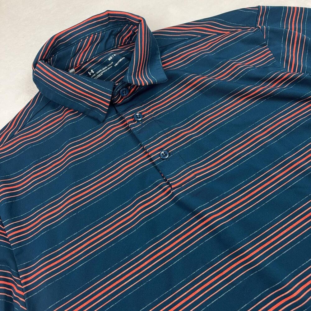 Under Armour Short Sleeve Polo Shirt Mens M Blue HeatGear Golf Performance